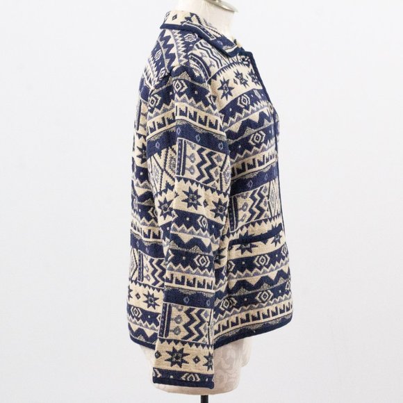 Vintage M Cotton Southwestern Sweater Jacket Blue - Picture 3 of 10